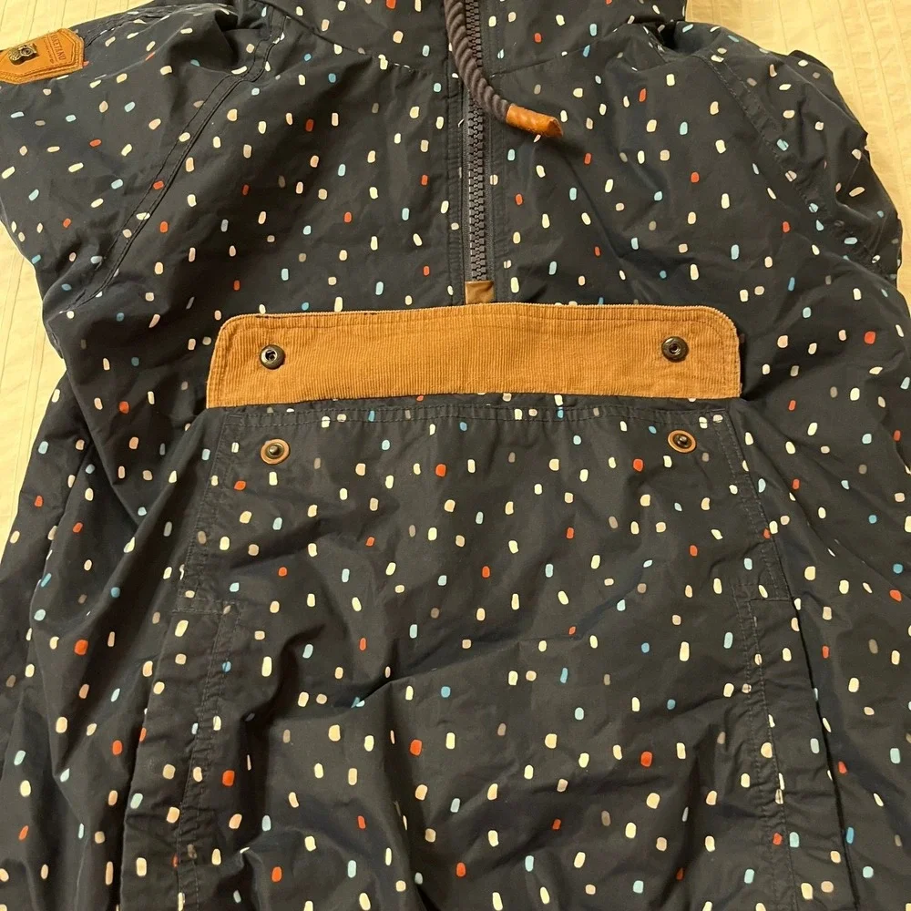 VTG Naketano Brave New Word Navy Blue MultiColor Dot Print Anorak‎ Hooded Jacket